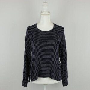 Sundry Women's Size Extra Small Blue White Striped Side Tie Scoop Neck Sweater